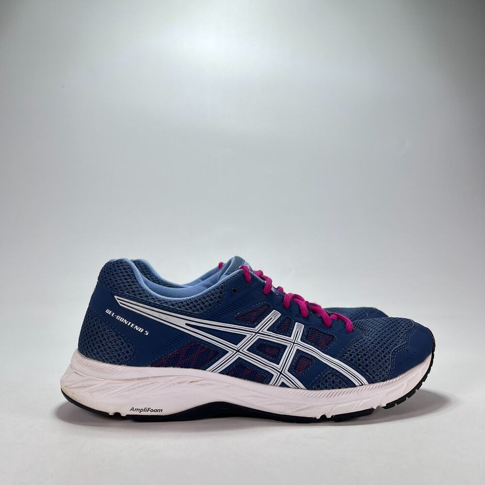 ASICS Gel Contend 5 Deep Blue Navy Pink Running Shoes 1012A234 Women's Size 9.5
